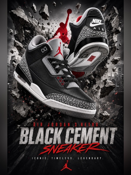 Jordan Other - Air Jordan 3 Retro Black Cement sneaker featuring black leather🔥New! Size: 12us